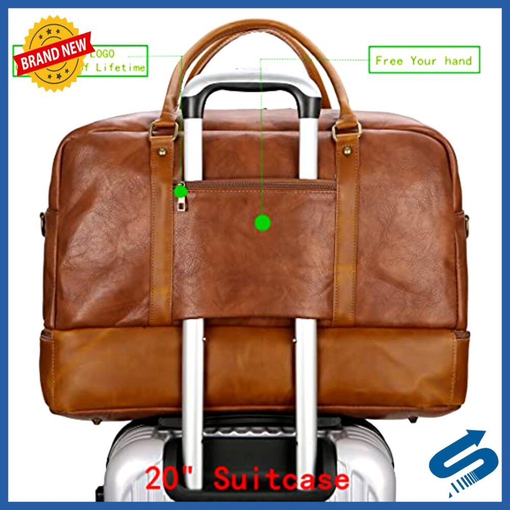 Large Vegan Leather Travel Duffel Tote with Shoe Compartment Carry-On Weekender - Picture 3 of 7